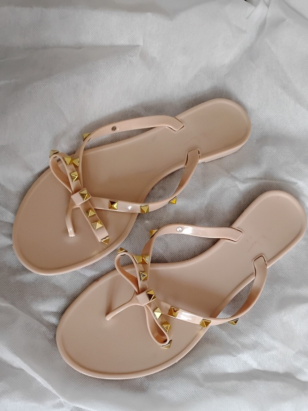 Nicole Miller Ririy Studded Bow Jelly Sandals.
